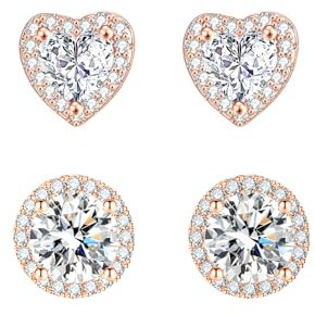 Orecchini Donna Argento 925 Rosa Orecchini Brillantini Punto Luce,2 Paia Orecchini Aanallergici Donna Set Orecchini Donna Argento per le Donne Ragazze 8mm 9mm