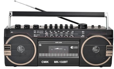 WHIPIN Portable Boombox CD Tape Player,Cassette Player Radio,Classic 80s Style Retro Bluetooth Cassette Recorder and AM/FM Radio Speaker,Cassette Recorder for Family Gathering Travel (Color : Black)