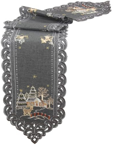 Weihnachten Hirsch im WinterlandschaftTischband Leinenoptik ca. 28x160 cm, Grau