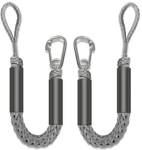 ONOSHIP 2PCS Fender Lines 2FT Premium Bungee Boat Lines with 316 Stainless Clip for Boat Bumper/Boat Fender Boat Accessories for Mooring for Jet Ski, SeaDoo, Yamaha WaveRunner Dinghy (Grey, 2 Feet)