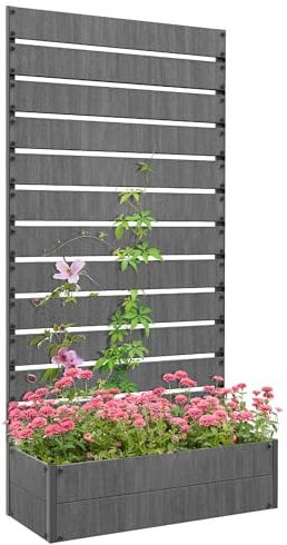 Outsunny Maceta de jardín con Enrejado para Plantas trepadoras, vides, Flores, Cama elevada Independiente para jardín, Exterior, Patio, Maceta con Espacio de Drenaje, Gris Oscuro