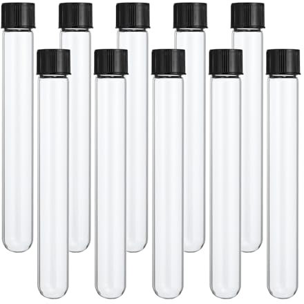 PATIKIL 30ml Tubes à Essai, 12Pcs 5.91x0.79Pouce en Verre Transparent à Fond Rond avec Capuchon en Plastique pour Stockage de Sel, Expérience Scientifique, Propagation des Plantes