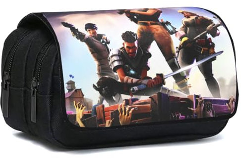 Doyomtoy Spielthema Doppelreißverschluss Segeltuch Federmäppchen,Große Kapazität Briefpapier Pouch Stifte Etui Mäppchen Mädchen Teenager für Schul und Bürobedar (Blau-weiß)