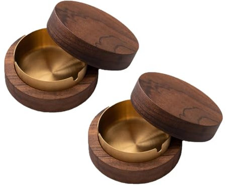 Hölzern Windaschenbecher,Aschenbecher, Aschenbecher mit Deckel, Winddichter Geruchsdicht, Gelten Bar, Wohnzimmer, Büro, Die Party (Gold-2 Pack)