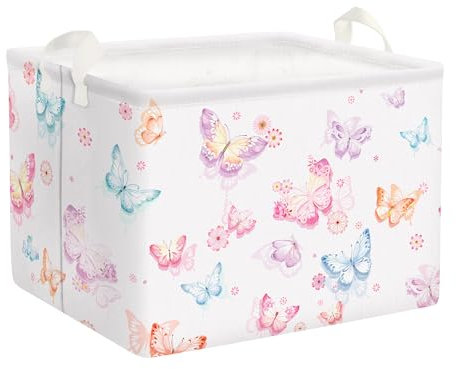 Clastyle 36L Grand Paniers Rangement Jolie Papillon Pourpre Fleur avec Poignée Boîtes de Rangement Repliable Jouets Rectangulaire Pour la Chambre des Enfants