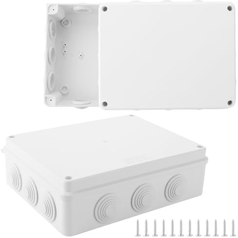 YAYODS Lot de 2 grandes boîtes de dérivation en saillie 255 x 200 x 80 mm – Boîte de dérivation étanche IP65 – En plastique ABS – Montage en saillie – Boîte de distribution pour pièces humides – Boîte