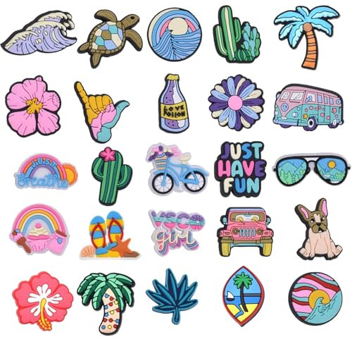 25PCS Blue Summer Shoe Charms with Animal, Plant, Car Designs Shoe Decoration for Clog Sandal, Birthday Gift, or Wristband, or Party Favors for Kids, Boys, Teens, Men