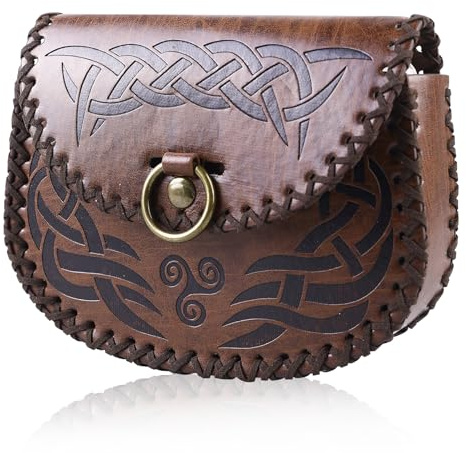 LEKEFETO Mittelalterliche Gürteltasche, Vintage Kunstleder Tasche mit Geprägtem, Tragbare Mittelalter Tasche, für LARP Ren Faire, für Damen und Herren - Braun
