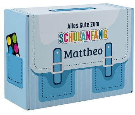 Striefchen® Alles Gute zum Schulanfang - Geschenkverpackung mit Name (Schulranzen Blau (L))
