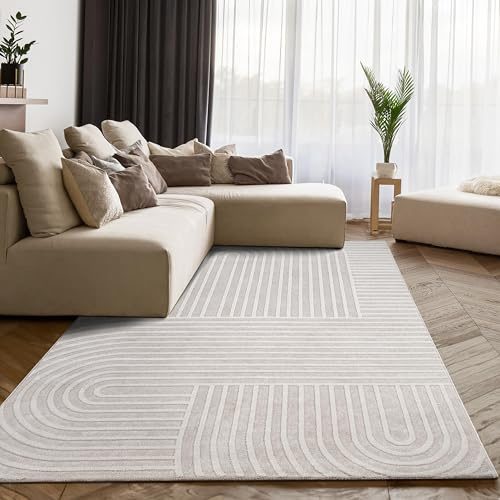 Paco Home Teppich Wohnzimmer Schlafzimmer Skandinavisches modernes Design mit Glanzdetails 3D Effekt Luxuriös Boho Soft-Touch Creme beige, Grösse:160x220 cm