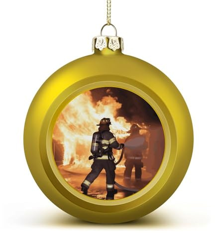 2024 Weihnachtskugel-Ornamente, 6,1 cm, bruchsicher, Feuerwehrmann, Flamme, Weihnachtsbaumschmuck, Kugeln, goldener Stil, hängende Weihnachtsschmuck für Weihnachtsbaum, Feiertagsdekoration
