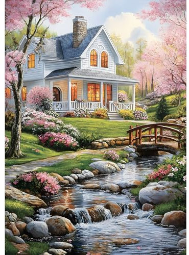 MXJSUA 5D DIY Garten Diamantmalerei, Haus Diamantmalerei Komplettset, Diamantmalerei Handwerk Strass Kreuzstich Malerei für Erwachsene, 30x40 cm