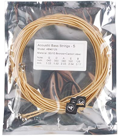 Corde per Basso Elettrico 5 Corde Oro Set 1 Acciaio al Carbonio | Ottone, Installazione Facile, Portatile, Ricambio per Musicisti Professionisti