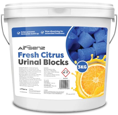 Airsenz Urinal Blocks 3KG - Fresh Citrus Fragrance - Eliminates Odours and Prevents Blockages- Slow Dissolving - Suitable for Urinal or Trough Use