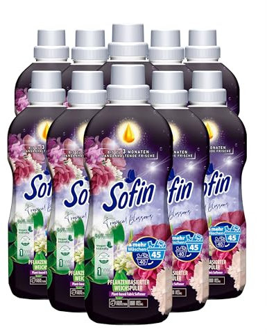 Sofin Weichspüler vegan Tropical Blossom 0,81l für 45 Waschgänge im 10er Set - Mit Anti-Pilling-Effekt, Ohne Mikroplastik, Himmlisch weiche & duftende Wäsche