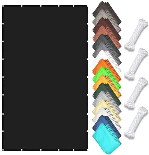 Sonnensegel mit Ösen 150 x 350 cm 98% UV Schutz Windschutz Wetterschutz Sonnenschutz Markise Garten mit Spannseilen mit Ösen für Garten Terrasse, Schwarz