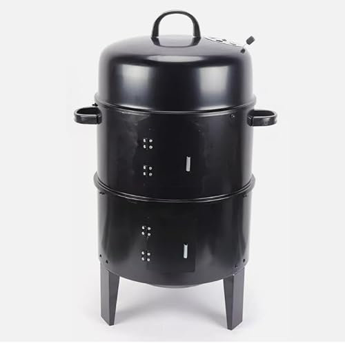 Fumoir 3 en 1 au charbon de bois - Barbecue au charbon de bois - Fumoir - 40 x 80 cm - Avec thermomètre et 2 bols à eau en émail - Pour le camping
