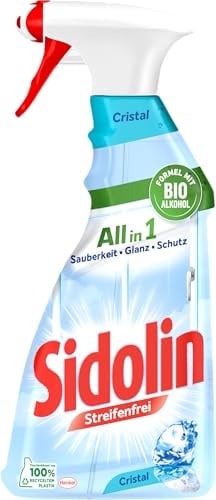 Sidolin Streifenfrei All in 1 Cristal Glasreiniger (500ml), Fensterreiniger | Mit seiner innovativen All in 1 Bio Alkohol Formel verleiht das Glas- & Fensterputzmittel eine perfekte Sauberkeit & Glanz