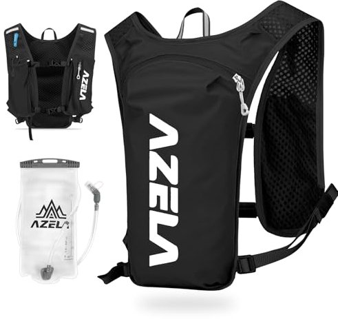 HOTUT Zaino da Corsa,Gilet Idrici Unisex con Borraccia Morbida, Zainetto Gilet Corsa Riflettente,Cinghie Pettorali Regolabili,Zaino Idratazione per Corsa Ciclismo Maratona Trekking Trail,Nero