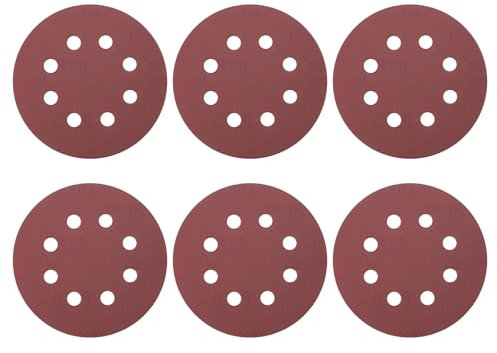sourcing map 20 Pcs 125mm (5 Inch) Sanding Discs, 320 Grit Hook and Loop Sandpaper, 8-Hole Aluminum Oxide Orbital Sander Sandpaper for Woodworking Automotive Metal Polishing, Red