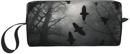 LNNIUK Kulturbeutel mit Crow1-Aufdruck, Make-up-Tasche, Reise-Kosmetiktasche, Kosmetiktasche mit Reißverschluss, Schwarz