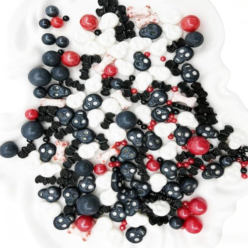 Lozadia 135g Edible Halloween Sprinkles Sugar Beads Edible Cake Topper, Sugar Balls/Skull/Bone/Bat Sprinkles for Cupcake Cakes Decorating On Halloween Party (Hallo MIX02)