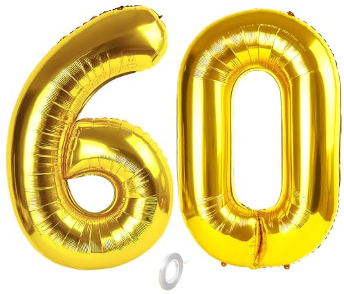 Balorise 40 Pouces Aluminium Ballon Géant Or Chiffre 60, Gonflable Hélium, Grand Numéro 0-9, 10-100 (101cm), Décoration de Doré Foil Ballons pour Fête d'anniversaire et Mariage