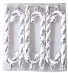 DERAYEE 6 Stück Zuckerstangen Weihnachtsbaumschmuck Weihnachten Glitzernd Anhänger Weihnachtsdeko Zucker Stange Weihnachtsbaum Dekoration (Silber)