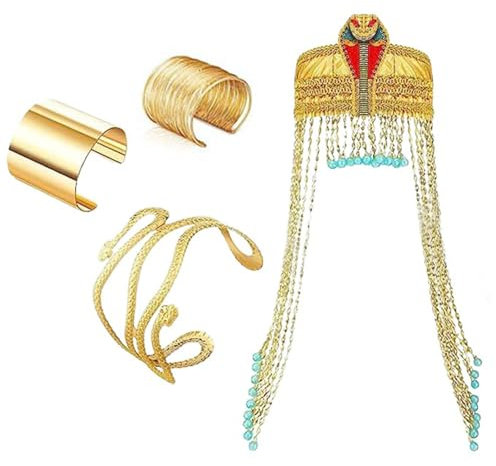 KMGDM Ägyptische Accessoires für Damen, Halloween, Schlange, ägyptischer Kopfschmuck mit Perlen, Schlangenarm-Manschette, Handgelenk-Armband