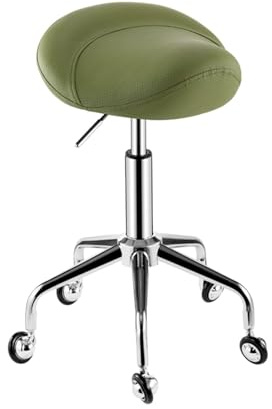 FXLUHAY Sattelhocker, rollbar, 360° drehbar, höhenverstellbar, mit Rollen, Stuhl, Salon, for Spa, Tattoo, Pediküre, Massagestuhl(Green)