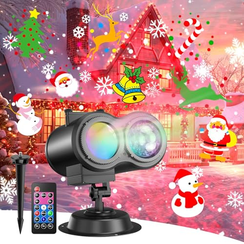 Christmas Projector Lights Outdoor, Valentine's Day Gift 2-in-1 Moving Patterns Landscape Lights, 26 HD Effects 16 Slides& 10 Ocean Wave, Waterproof Decorative LED Lighting with Remote