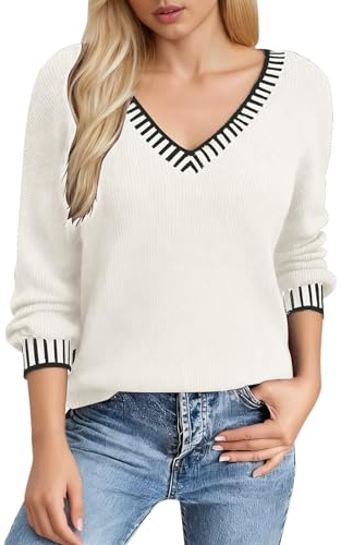 Jersey de punto para mujer, cuello de pico, cálido, jersey de invierno, básico, camiseta de manga larga, ligera, fina, otoño e invierno, monocolor, holgada, informal, suave