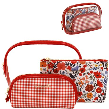 Camomilla Milano Set 3pz Trousses Donna, PVC, Collezione Sweet Bloom, Colore Rosso