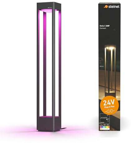 Steinel Wegeleuchte Stela C 24V, 86 cm Höhe, RGBWW Gartenlampe, 16 Mio. Farben, Dämmerungssensor, dimmbare Standleuchte außen, Zeitschaltuhr, App-Steuerung, Plug & Play, IP65, Anthrazit