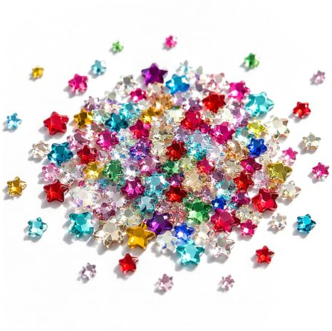 Glamoreal 100 Pcs Crystal Star Nail Charms, Mixed Colours, 3D Stars, Rhinestones, Flat Back, Star Nail Gems and Charms for DIY Acrylic Nail Accessories