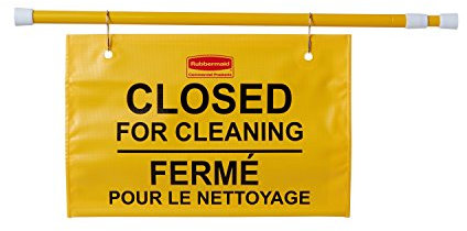 Rubbermaid Commercial Products Site Safety Hanging Sign Multilingual 'Closed for Cleaning' - Yellow