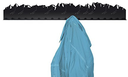 Radius Städtegarderoben - Skyline Wandgarderobe aus pulverbeschichtetem Stahl mit 19 Haken - 80 x 3 x 18 cm, Schwarz (709 B3) - über 45 verschiedene Motive (Alpen)