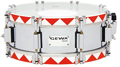 GEWA tamburo da marcia piccolo, fusto in acciaio cromato con cerchio storico rosso, 13 x 5, 8 tiranti, pelli Remo USA, incl. piastra forata e supporto per ginocchio