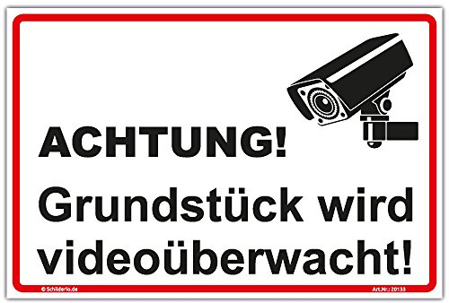 Schild Grundstück wird videoüberwacht Hinweisschild 300x200 mm stabile Aluminiumverbundplatte 3mm stark - inkl. 4 Eckbohrungen