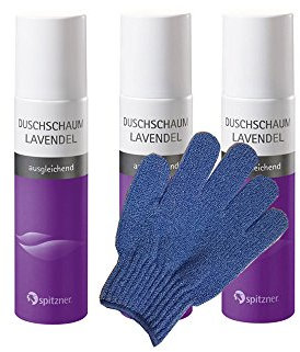 Duschschaum “Lavendeltraum“ Sparpaket (3 x 150 ml) von Spitzner mit einem Gratis Massagehandschuh