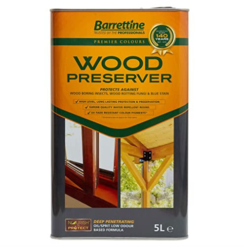 Barrettine Wood Preserver (Cedar Red, 5L) - UV Fade Resistant, Durable & Water Repellent Premier Wood Preserver, Deep Penetrating, Low Odour & Oil Based, Suitable for Outdoor & Indoor Use