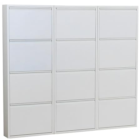 Dynamic24 XXL Pisa 12 Klappen weiß – Schuhschrank – B152 x H140 x T16 cm – Metall pulverlackiert – Klappbar/faltbar – modern – für Flur & Eingangsbereich – ideal für schmale Flure
