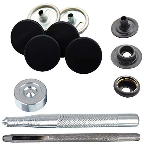 WedDecor Beige 15mm Botones a Presión Metal Resistente Níquel Libre Poppers 4 Partes Cierres Remaches Botón con 3 Set Mano Fijación Herramienta para Cuero Manualidades Chaquetas Bolsas Tiras Jeans -