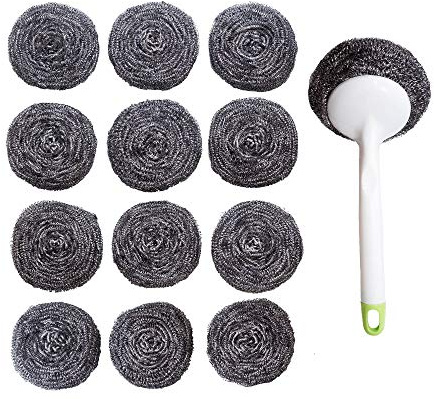 Kitchen Sumo Edelstahl Schwämme Topfreiniger Set mit Griff 40 Gramm - 12 Stück - Große Edelstahl Scheuerschwämme - Metall Scheuerschwämme - Küchenreinigungswerkzeug
