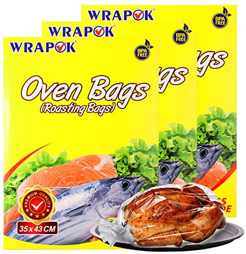 WRAPOK Roasting Cooking Bags Oven Chicken Bag for Meat Poultry Fish Seafood Vegetable, Medium - 15 Bags (14 x 17 Inch)