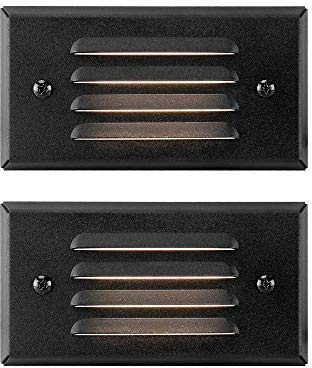 GKOLED 12V 3W Surface Mount Low Voltage LED Step Light with Horizontal Louvered Faceplate for Steps Decks Pathway Yard Stairs Fences, IP65 Rated for Outdoor Waterproof, for Wet Locations, 2 Packs