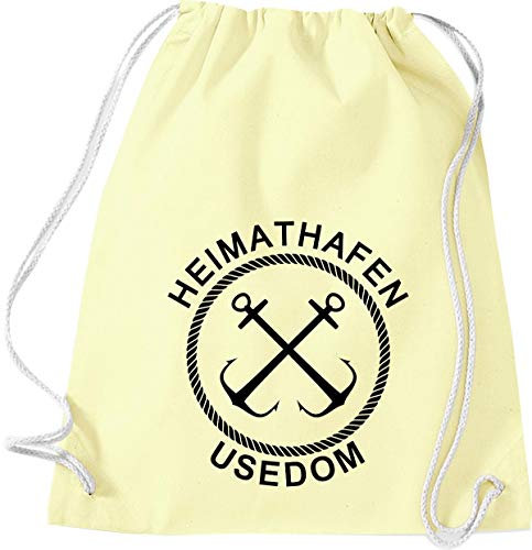 Shirtinstyle Turnbeutel, Heimathafen Usedom Sprüche Spruch, Urlaub See Hafen Strand Familie, Farbe Pastellgelb