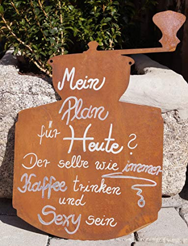Rostalgie Edelrost Tafel Kaffeemühle mit Spruch Mein Plan für Heute 35 x 25 cm Schild