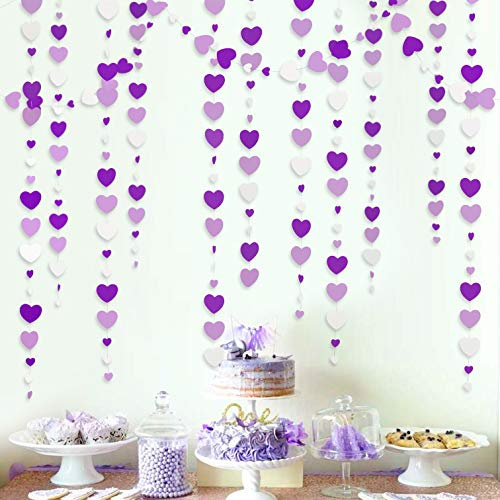 Pink Blume 52 Ft Weiß und Lila Liebe Herz Girlande Hängen Papier Streamer Banner zum Jubiläum Muttertag Bachelorette Verlobung Hochzeit Baby Brautdusche Valentinstag Geburtstagsfeier Dekorationen