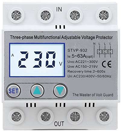 Protector de Voltaje, Protector de Voltaje Ajustable LCD trifásico Multifuncional con reinicio automático STVP-932 230V / 400VAC(63A)